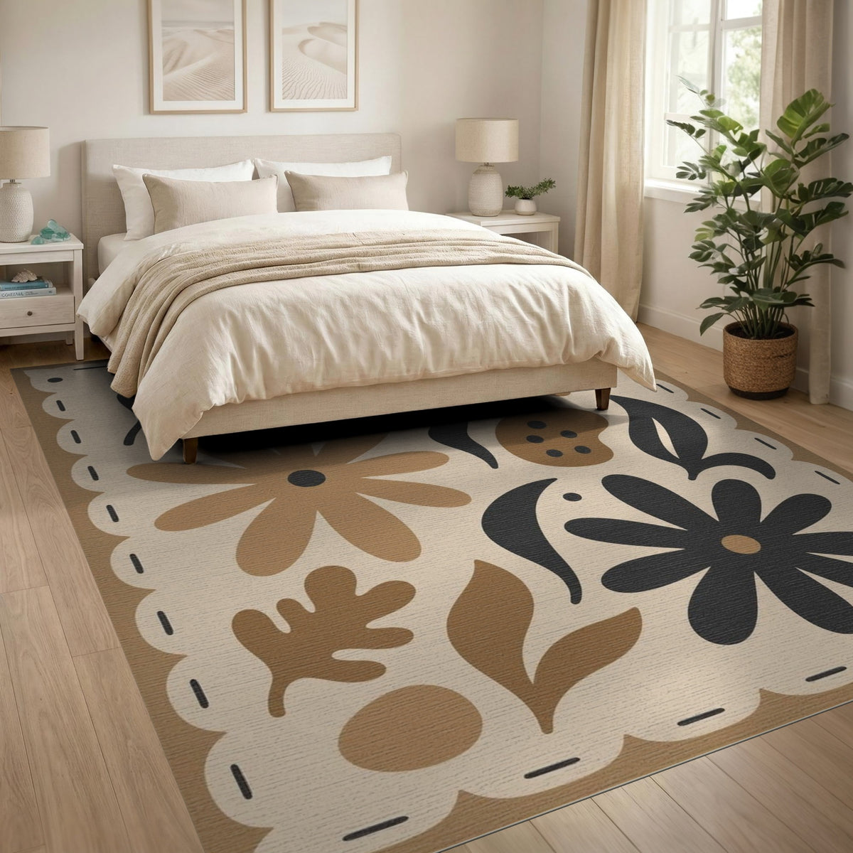 Beige Floral Vintage Area Rug
