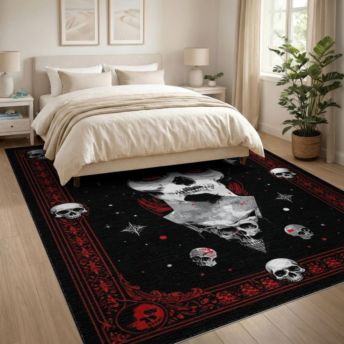 Gothic Skull Woman Black Area Rug