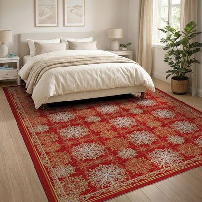 Red Snowflake Persian Red Area Rug