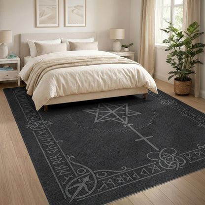 Grey Norse Rune Hexagram Area Rug