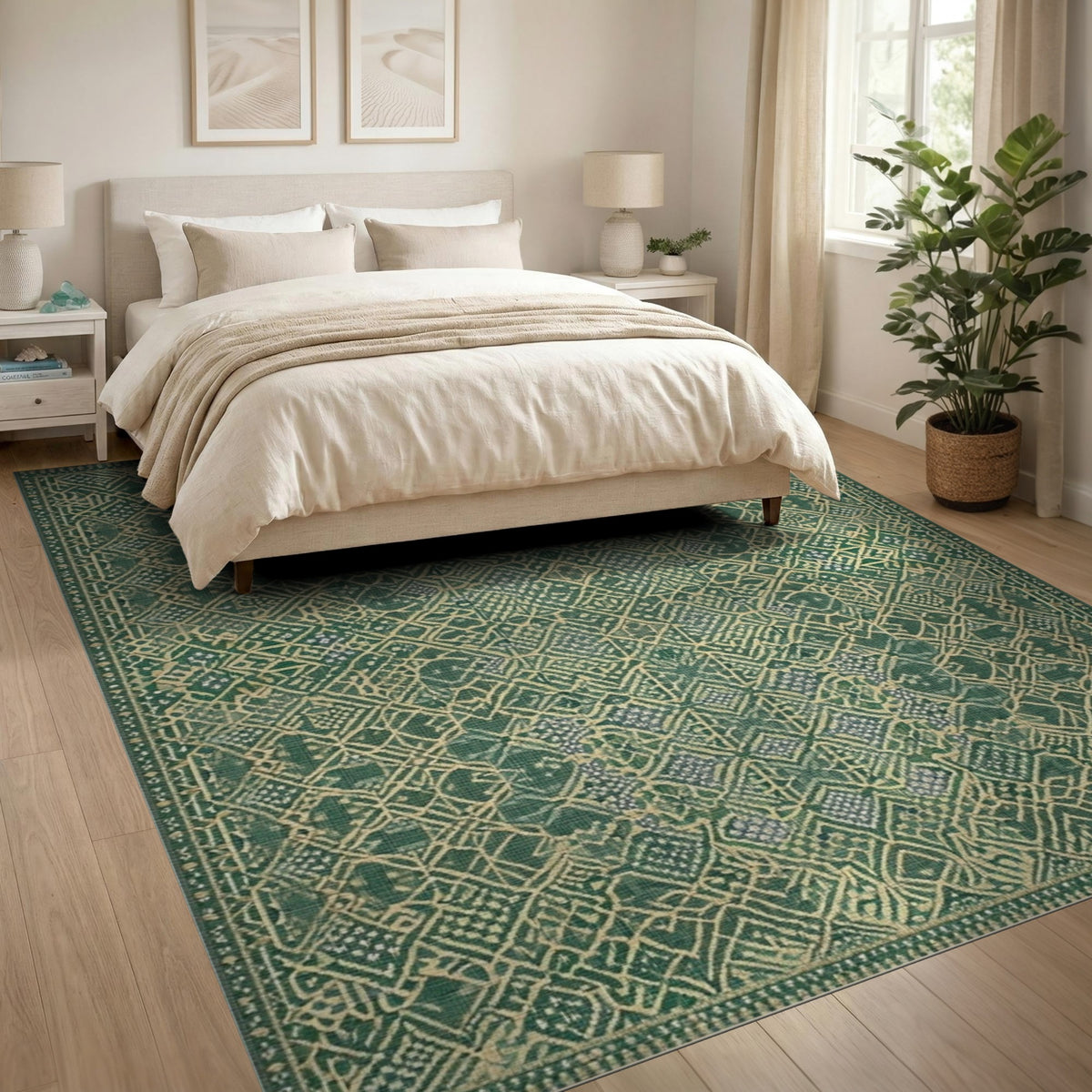 Green Traditional Persian Green Area Rug