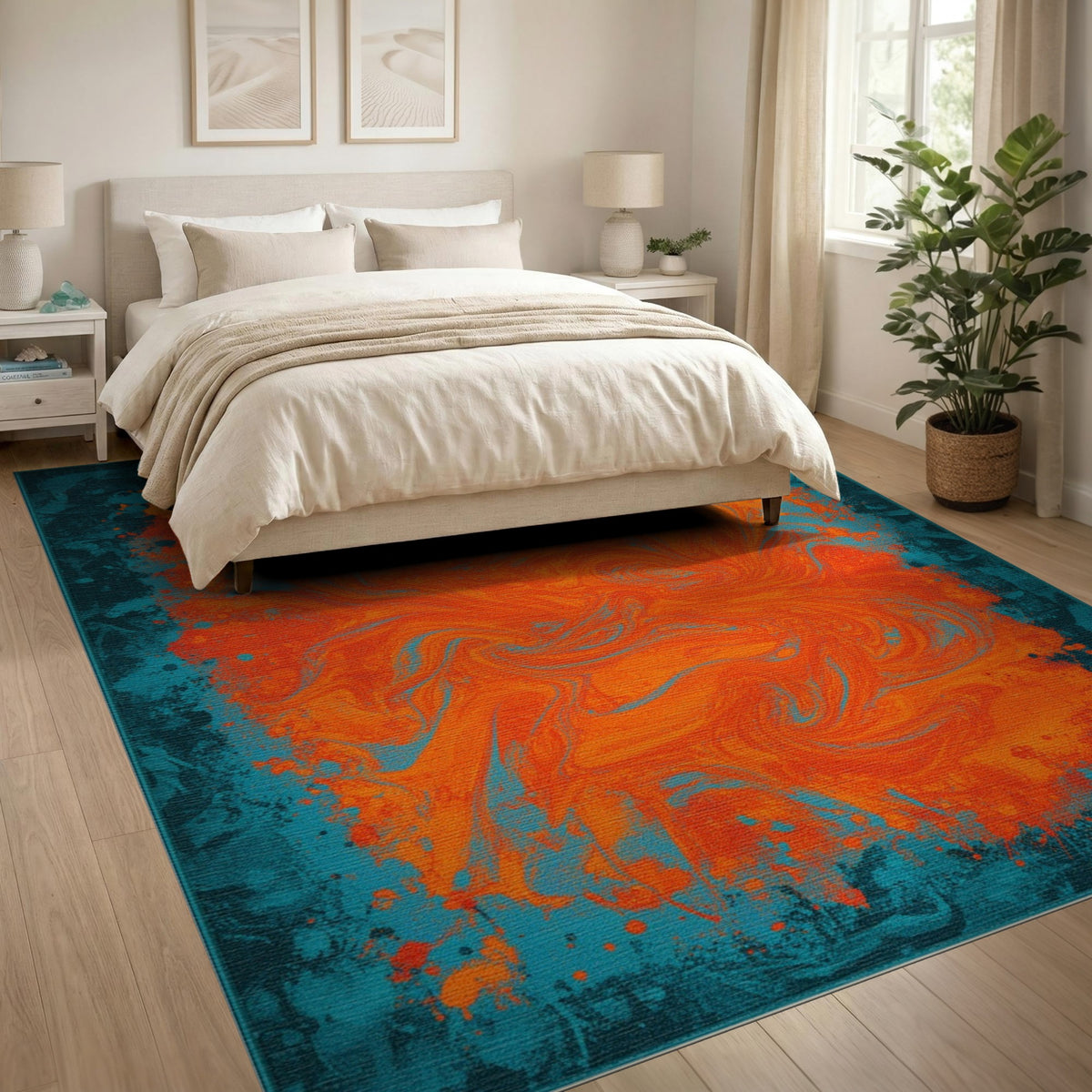 Vibrant Abstract Area Vibrant Orange Swirl Abstract Area Rug