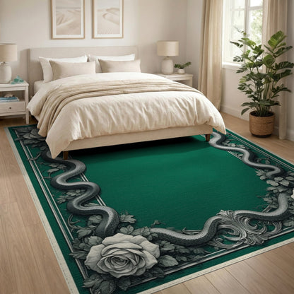 Emerald Green Serpent Rose Vintage Area Rug