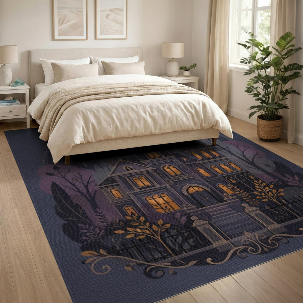 Moonlit Gothic Mansion Purple Area Rug