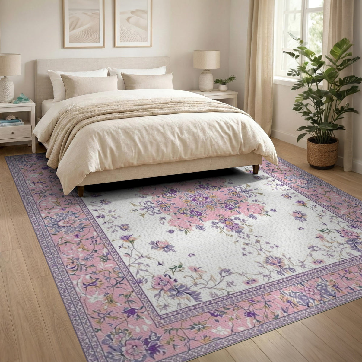 Pink Floral Vintage Area Rug
