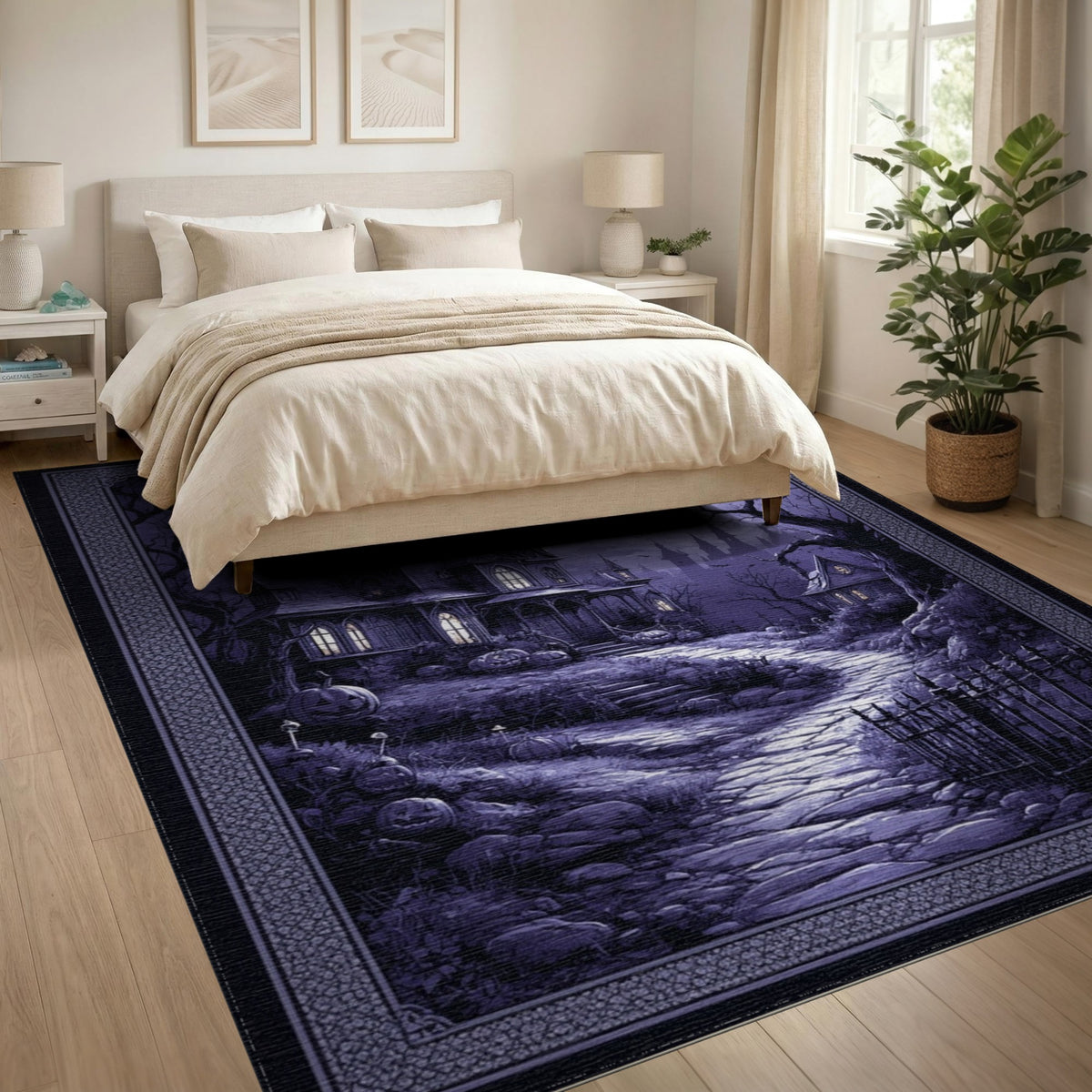 Purple Gothic Haunted House Area Rug