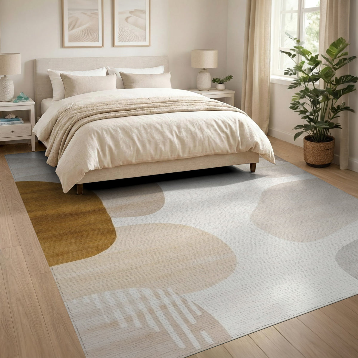 Abstract Beige Brown Organic Area Rug