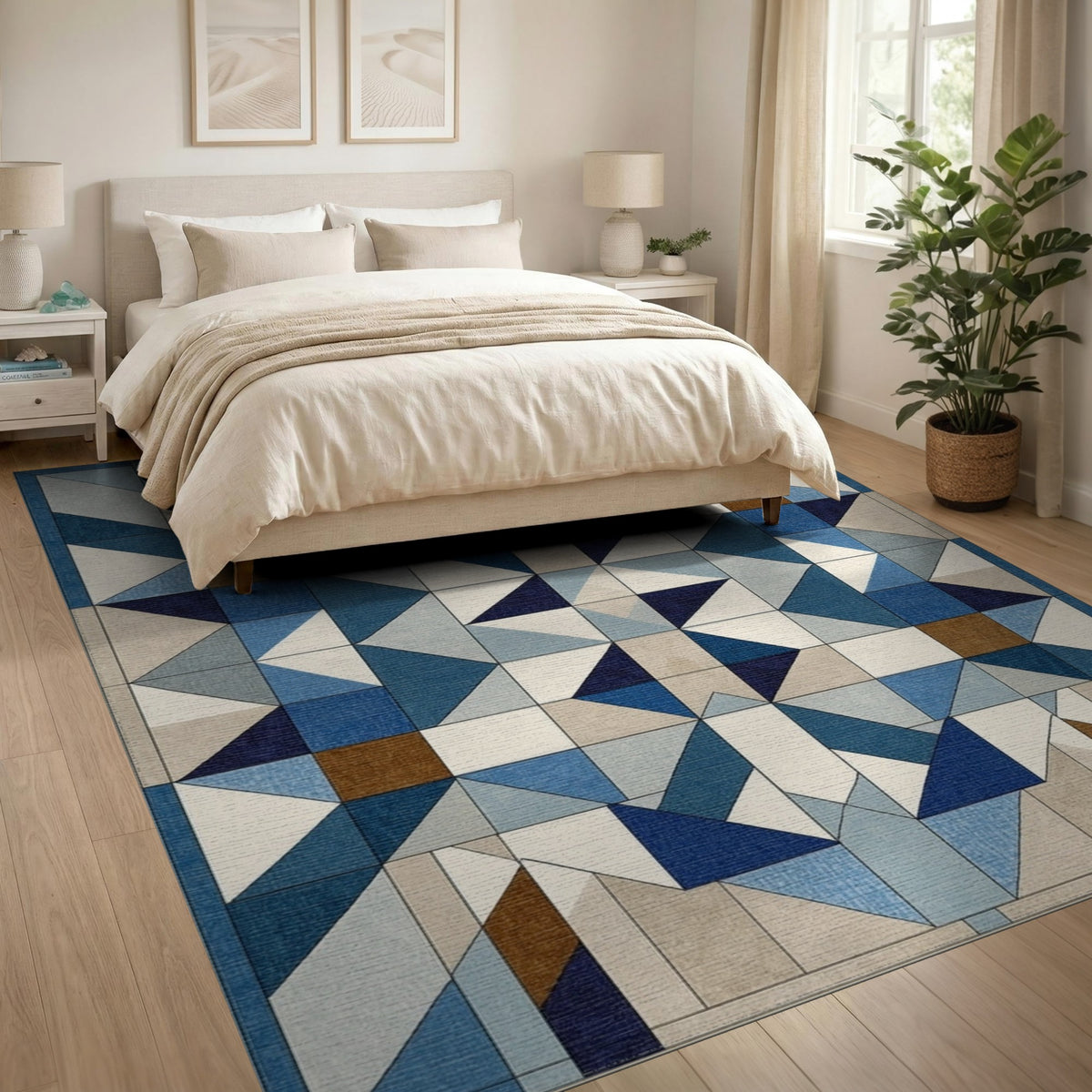 Geometric Modern Blue and Teal Blue Geometric Star Area Rug