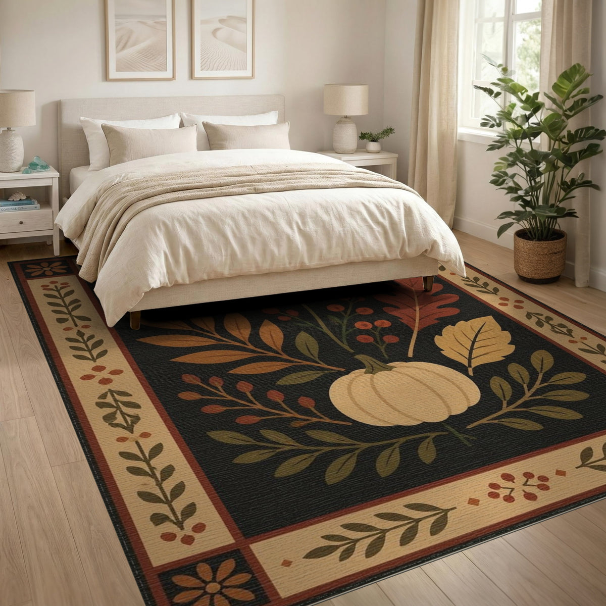 Autumn Pumpkin Floral Area Rug