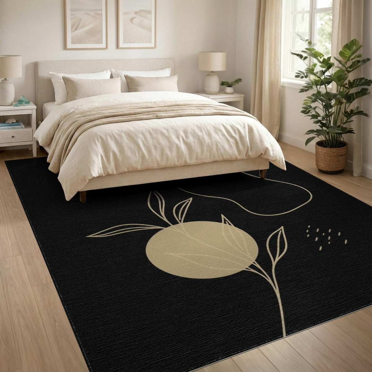 Beige and Neutral Leaf Beige Abstract Leaf Area Rug