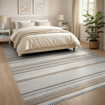 Brown and Tan Brown Tan Striped Heritage Tribal Area Rug