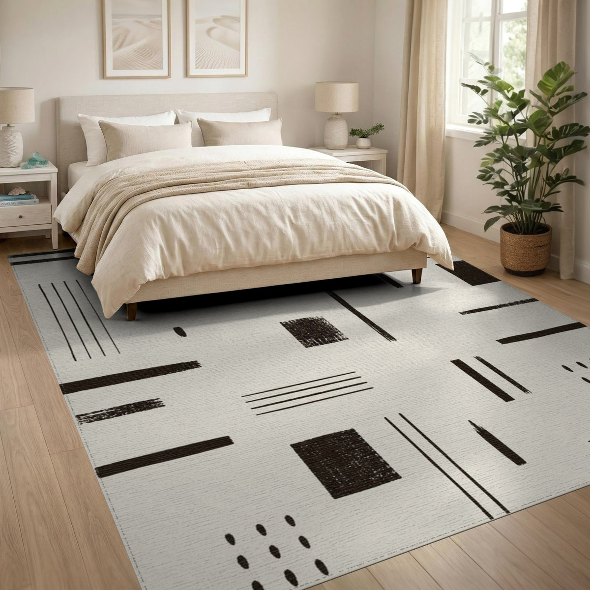 Black White Geometric Abstract Area Rug