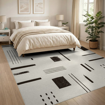 Black White Geometric Abstract Area Rug