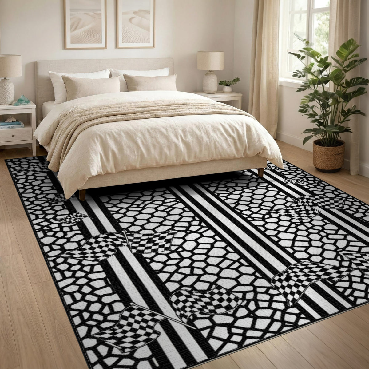 Black White Checkered Flag Geometric Area Rug