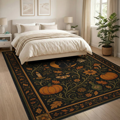 Mystic Ghost Cat Floral Halloween Area Rug
