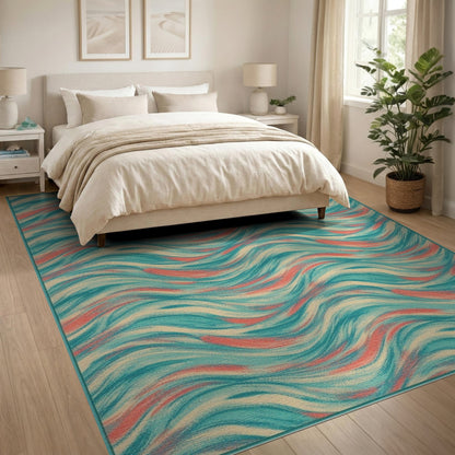 Teal Wave Coastal Area Rug