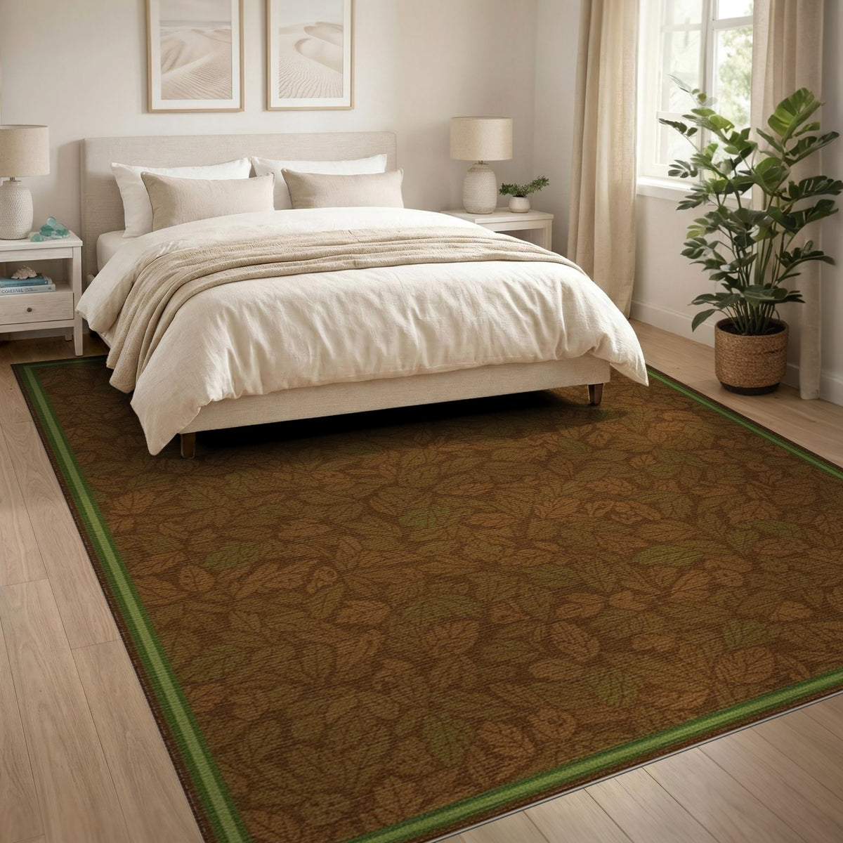 Brown Leaf and Berry Botanical Area Rug