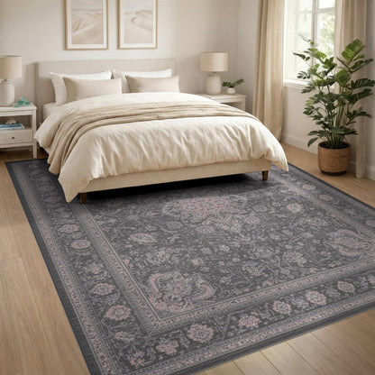 Grey Traditional Persian Floral Traditional Persian Area Rug