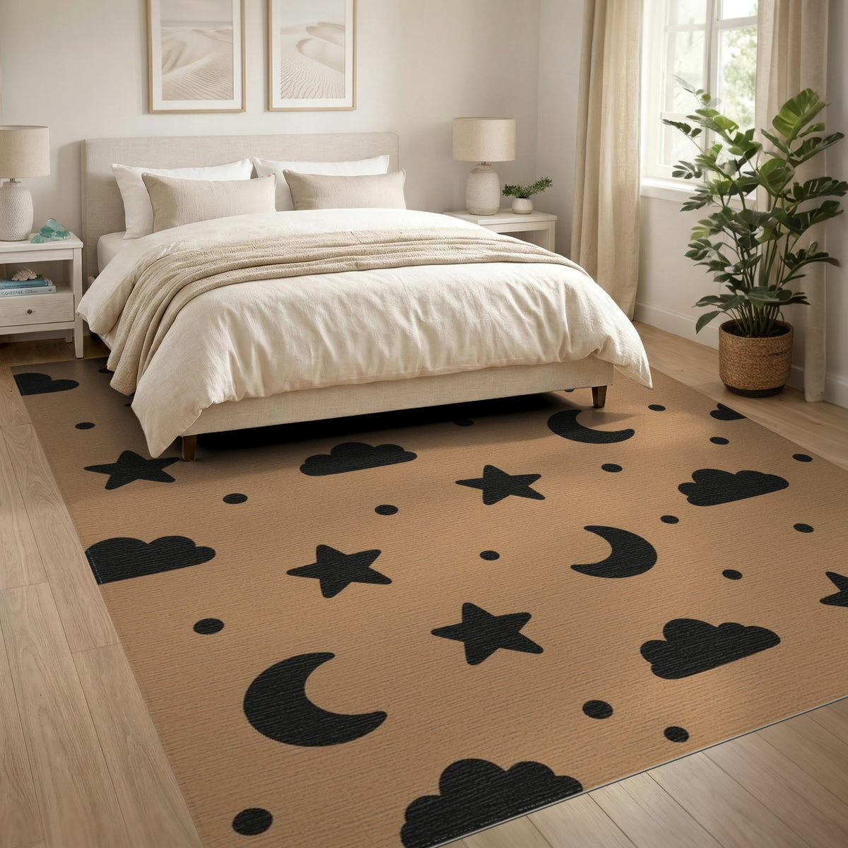 Brown Moon Stars Kids Area Rug