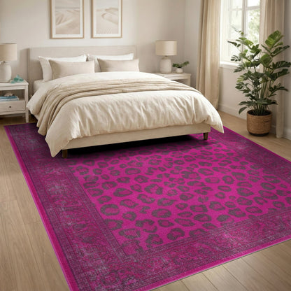 Pink Leopard Print Distressed Vintage Area Rug