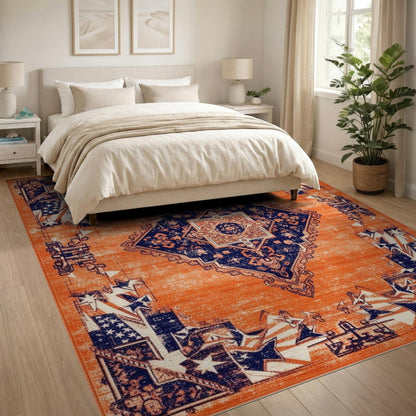 Orange Distressed Patriotic Area Rug