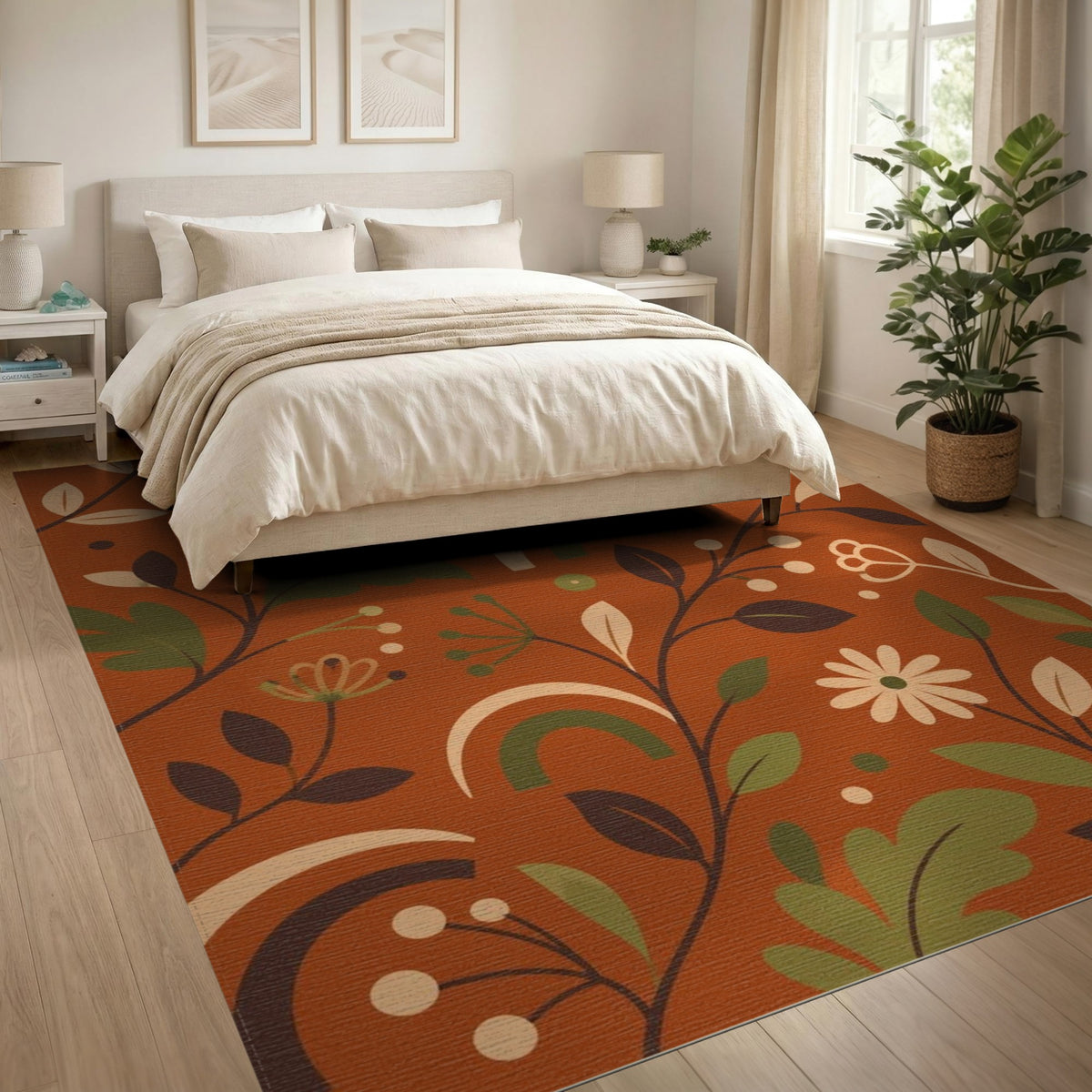Boho Chic Orange Floral Area Rug