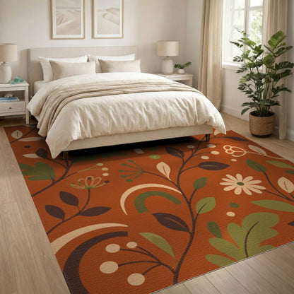 Boho Chic Orange Floral Area Rug
