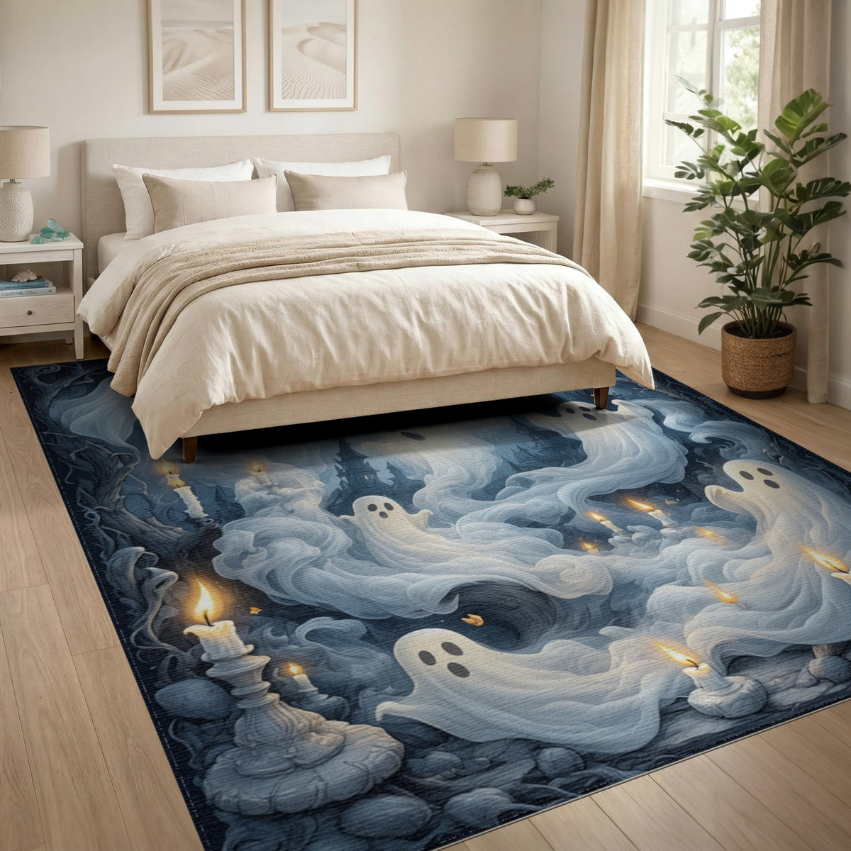 Ghostly Candlelight Spirits Washable Area Rug