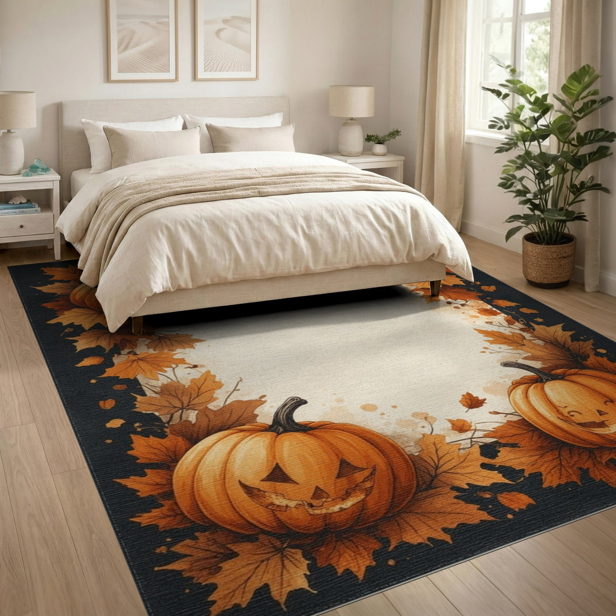 Orange Pumpkin Jack-o'-Lantern Washable Area Rug
