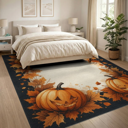 Orange Pumpkin Jack-o'-Lantern Washable Area Rug