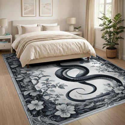 Black Serpent Floral Vintage Rug
