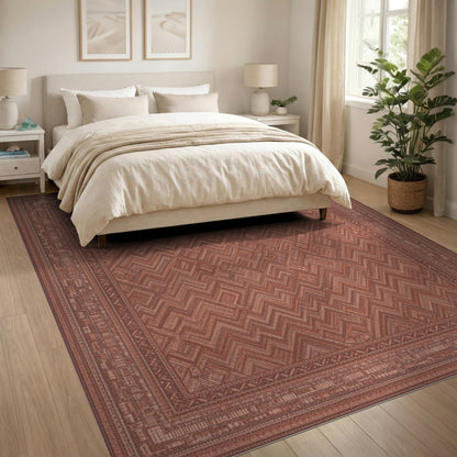 Red Chevron Area Rug with Border