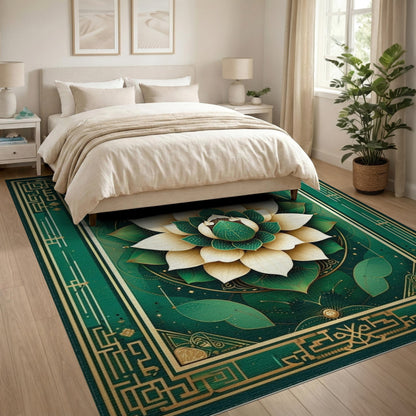 Floral Vintage Green Lotus Floral Area Rug