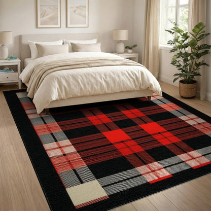 Red Geometric Modern Red Buffalo Plaid Area Rug