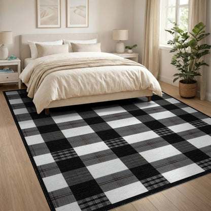 Black White Checkered Geometric Area Rug