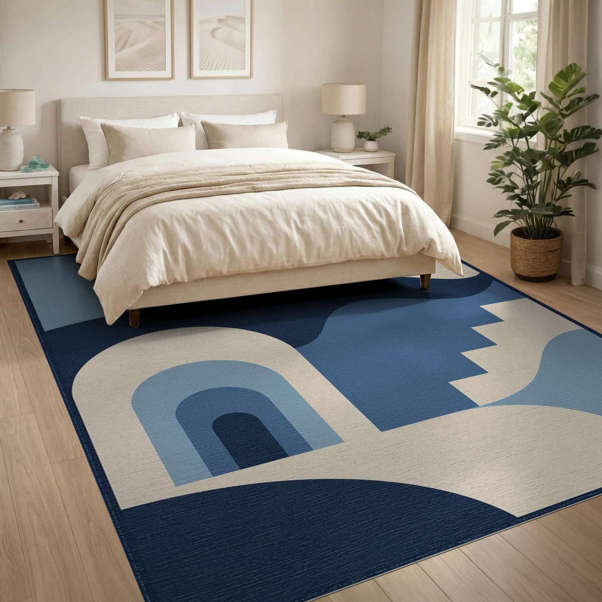 Geometric Modern Blue and Teal Blue Geometric Arch Area Rug