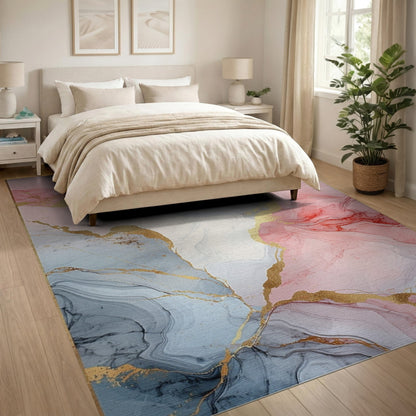 Pink Blue Marble Gold Abstract Area Rug