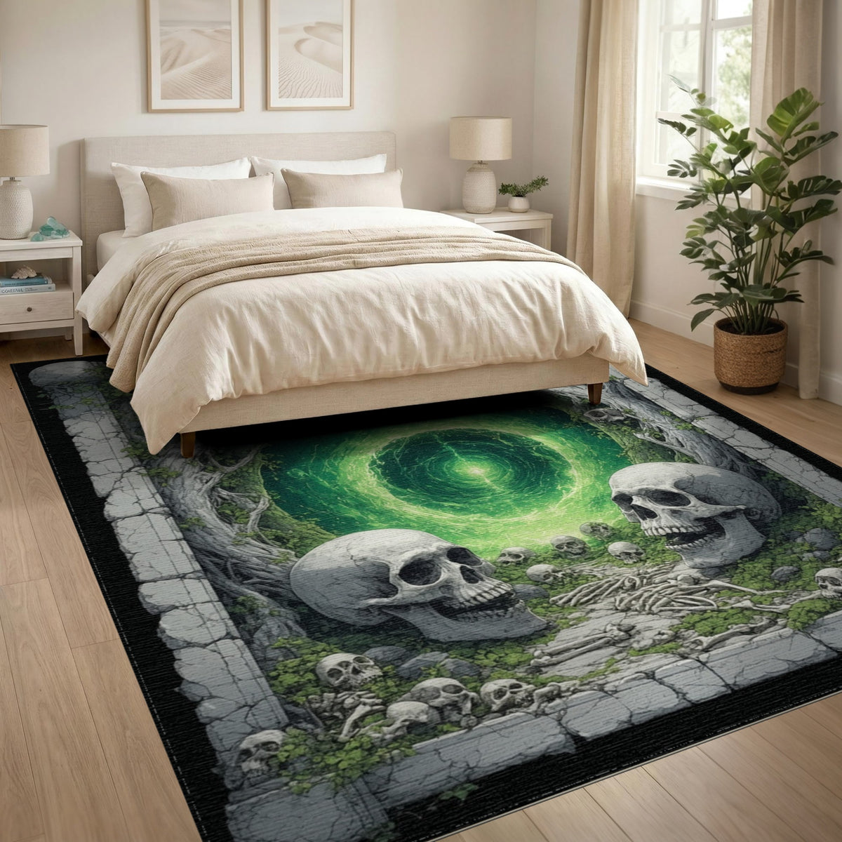 Green Skull Portal Abstract Area Rug