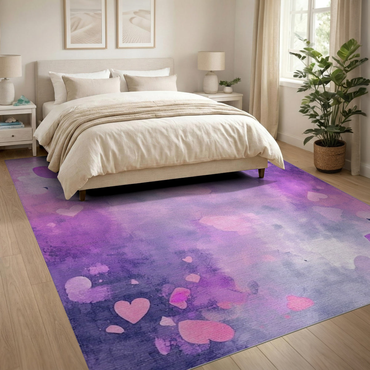 Purple Hearts Watercolor Area Rug