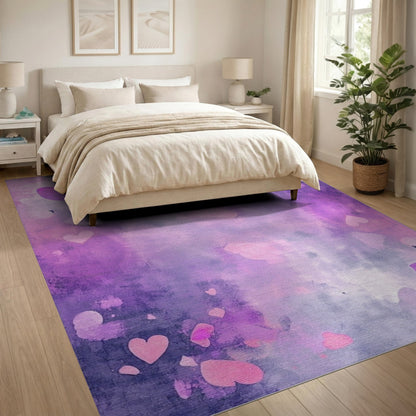 Purple Hearts Watercolor Area Rug