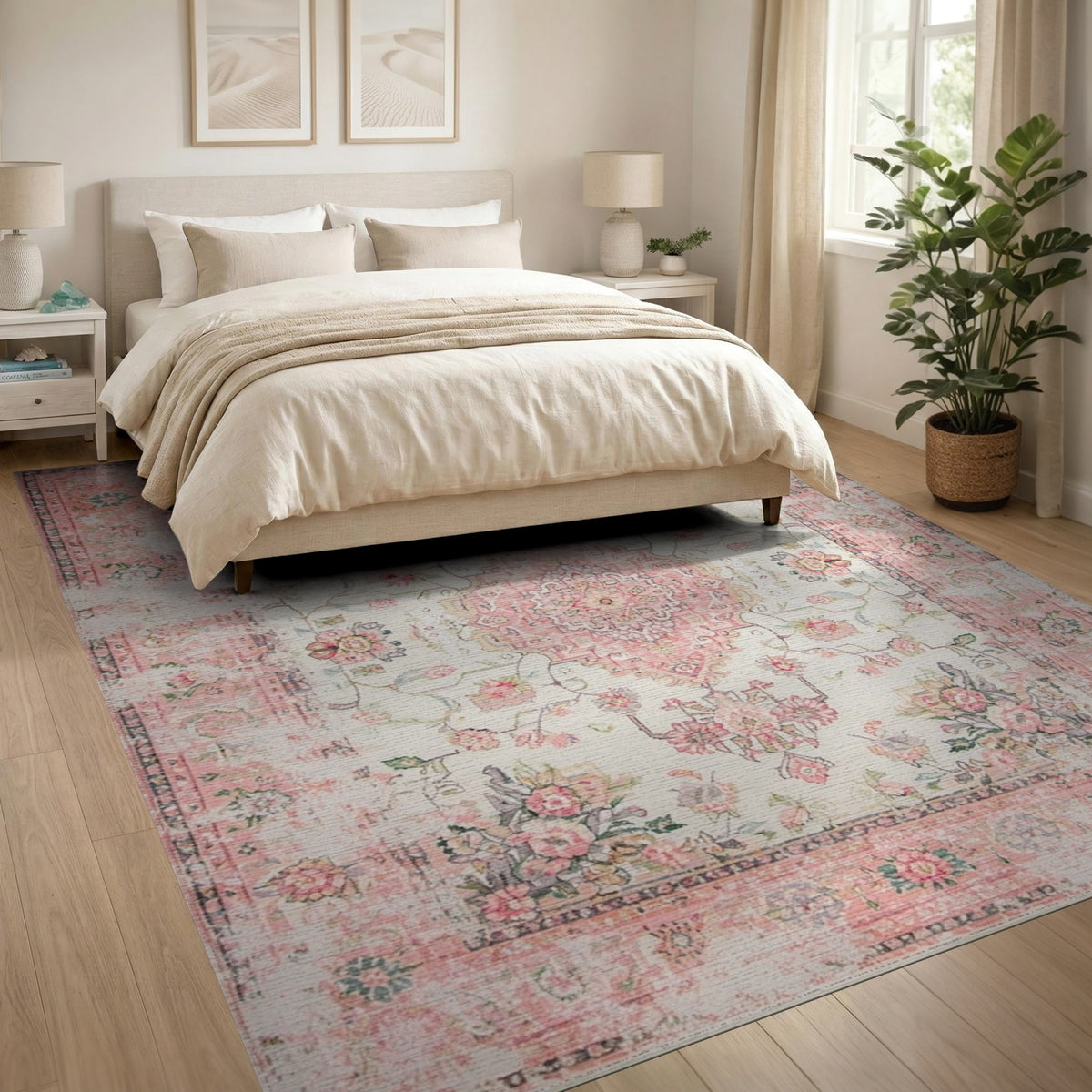 Pink Floral Vintage Area Rug