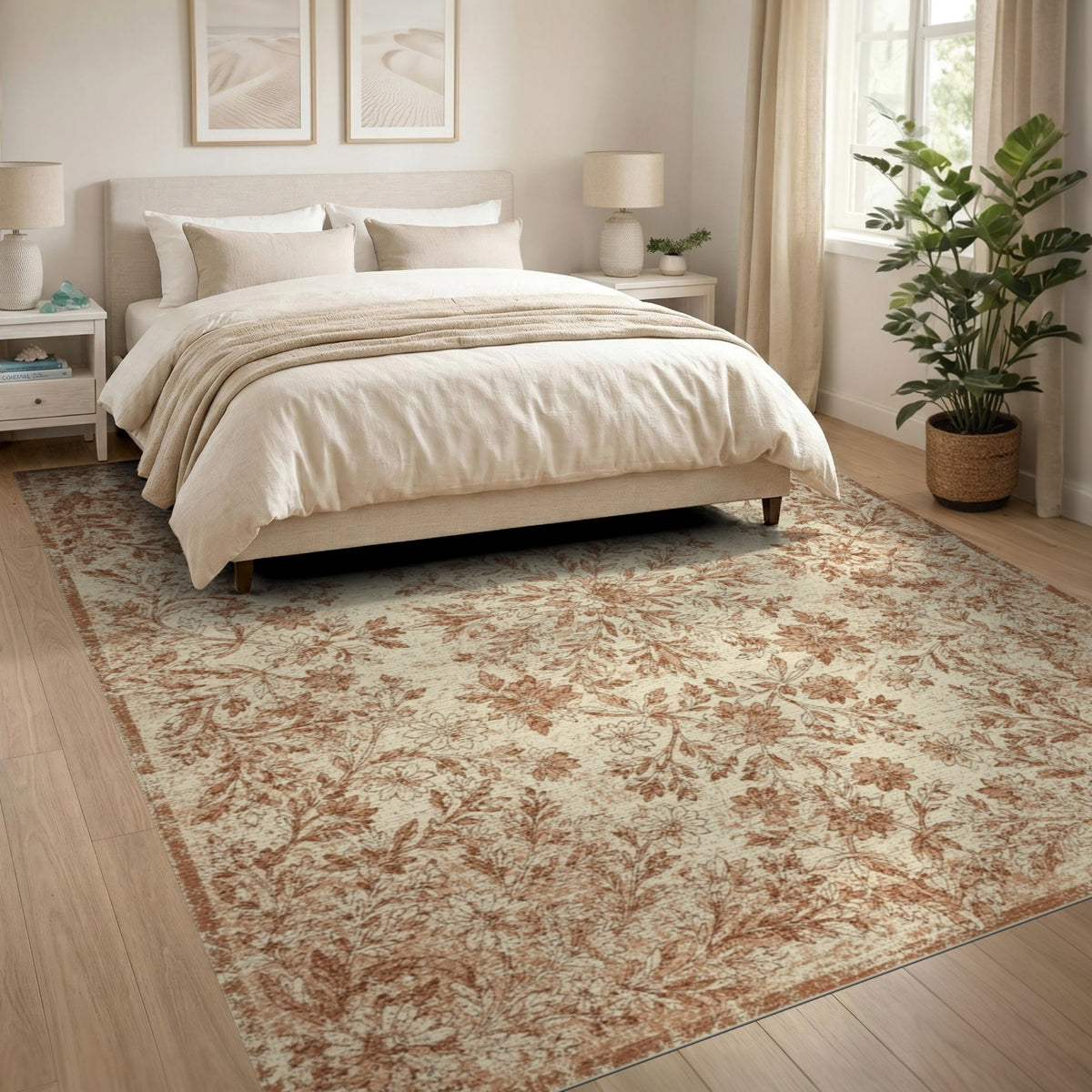 Brown Floral Vintage Distressed Area Rug