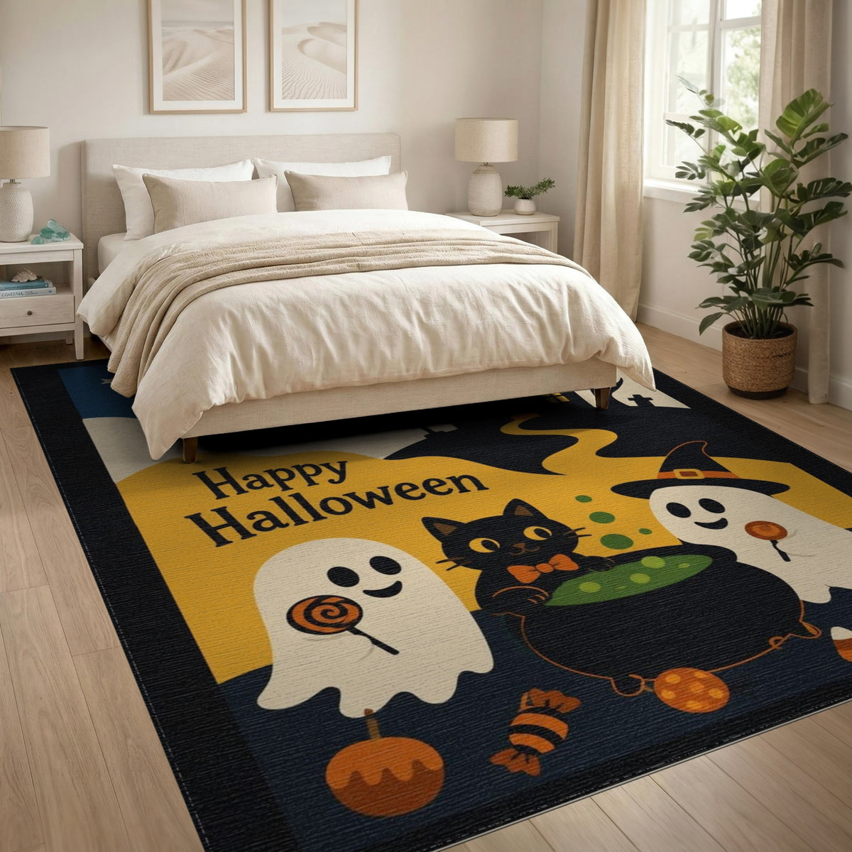 Happy Halloween Ghost Cat Witch Area Rug