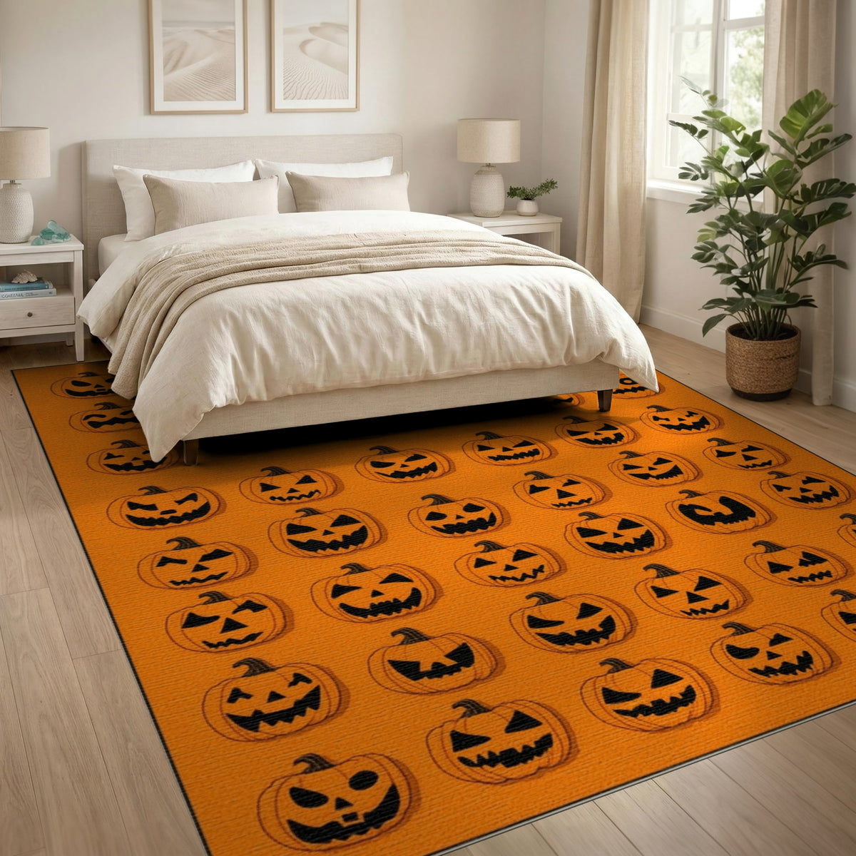 Orange Halloween Pumpkin Kids Cartoon Area Rug