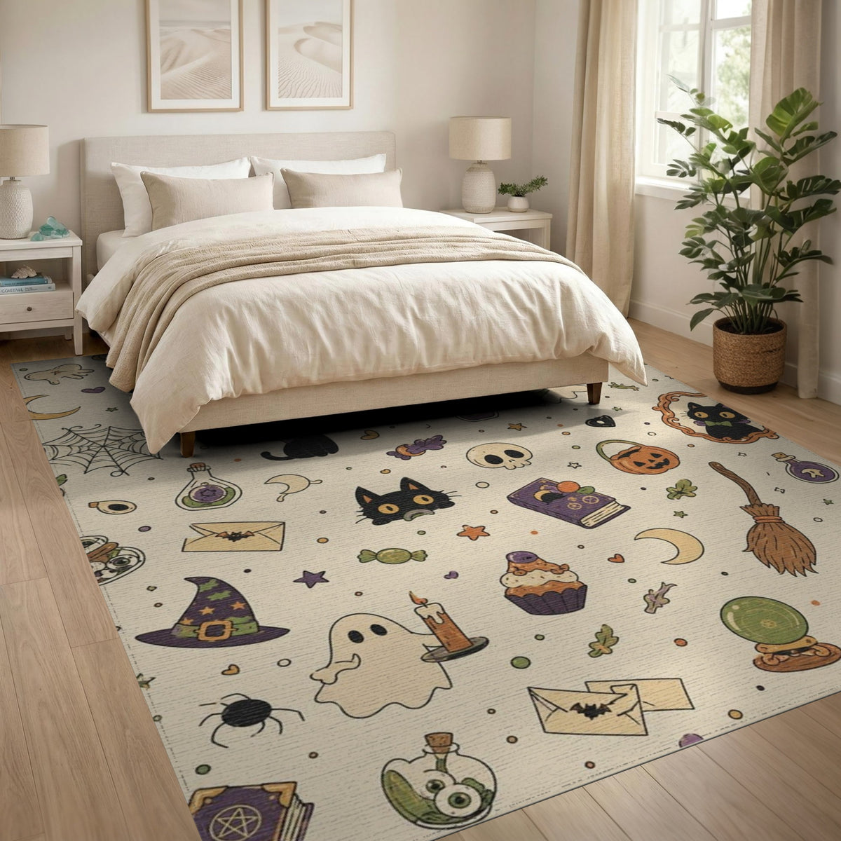 Halloween Ghost Cat Kids Cartoon Washable Area Rug