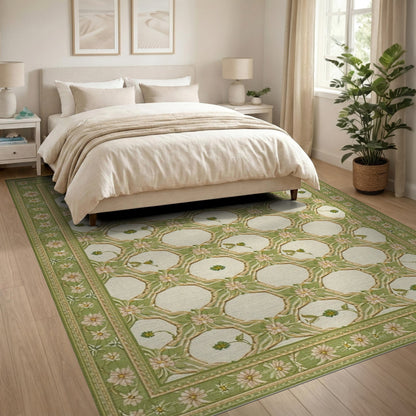Green Floral Vintage Area Rug