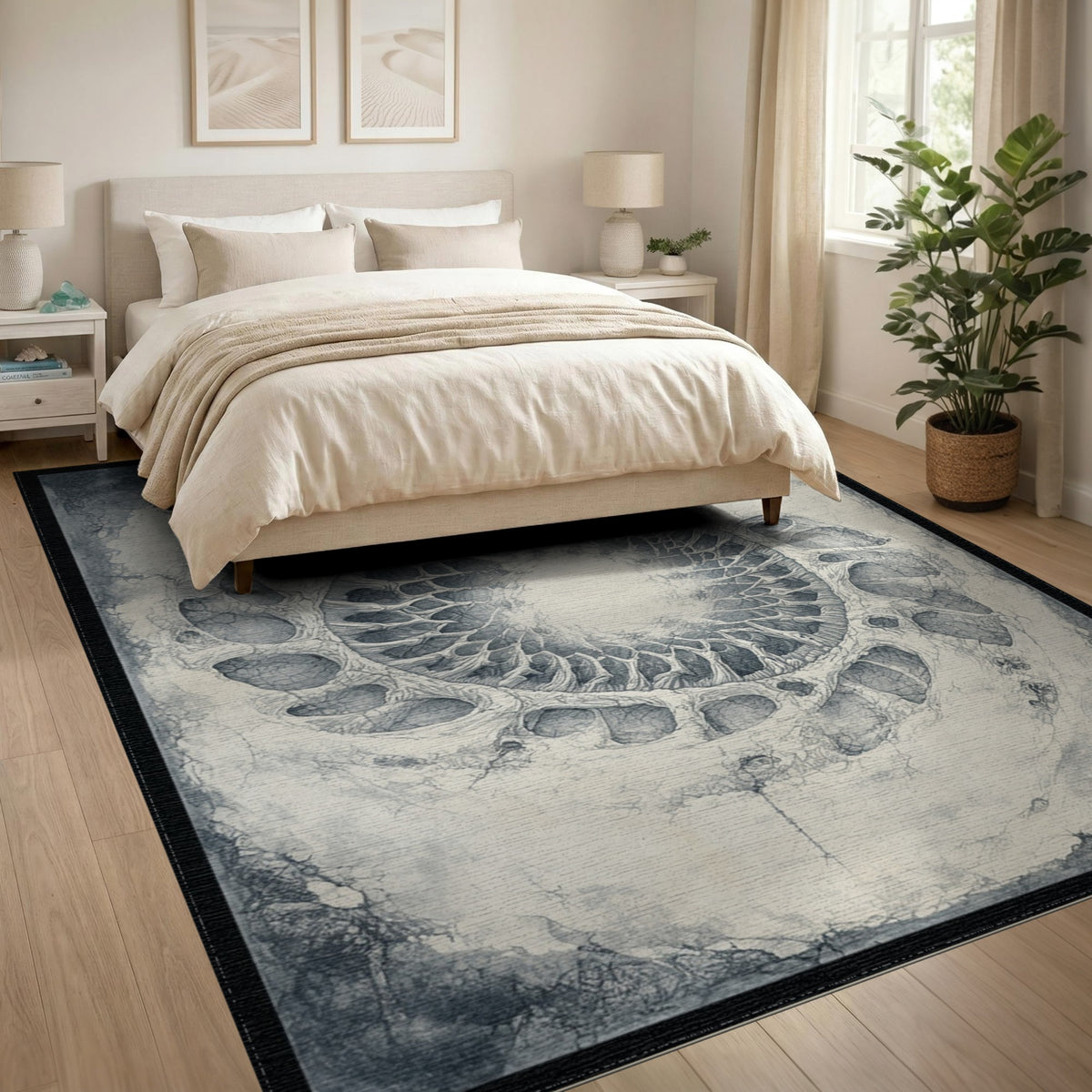 Black White Abstract Circular Area Rug