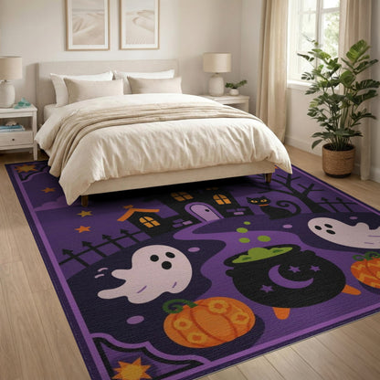 Halloween Haunted House Purple Kids Area Rug