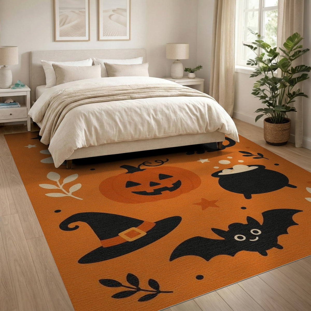 Halloween Kids Cartoon Orange Area Rug