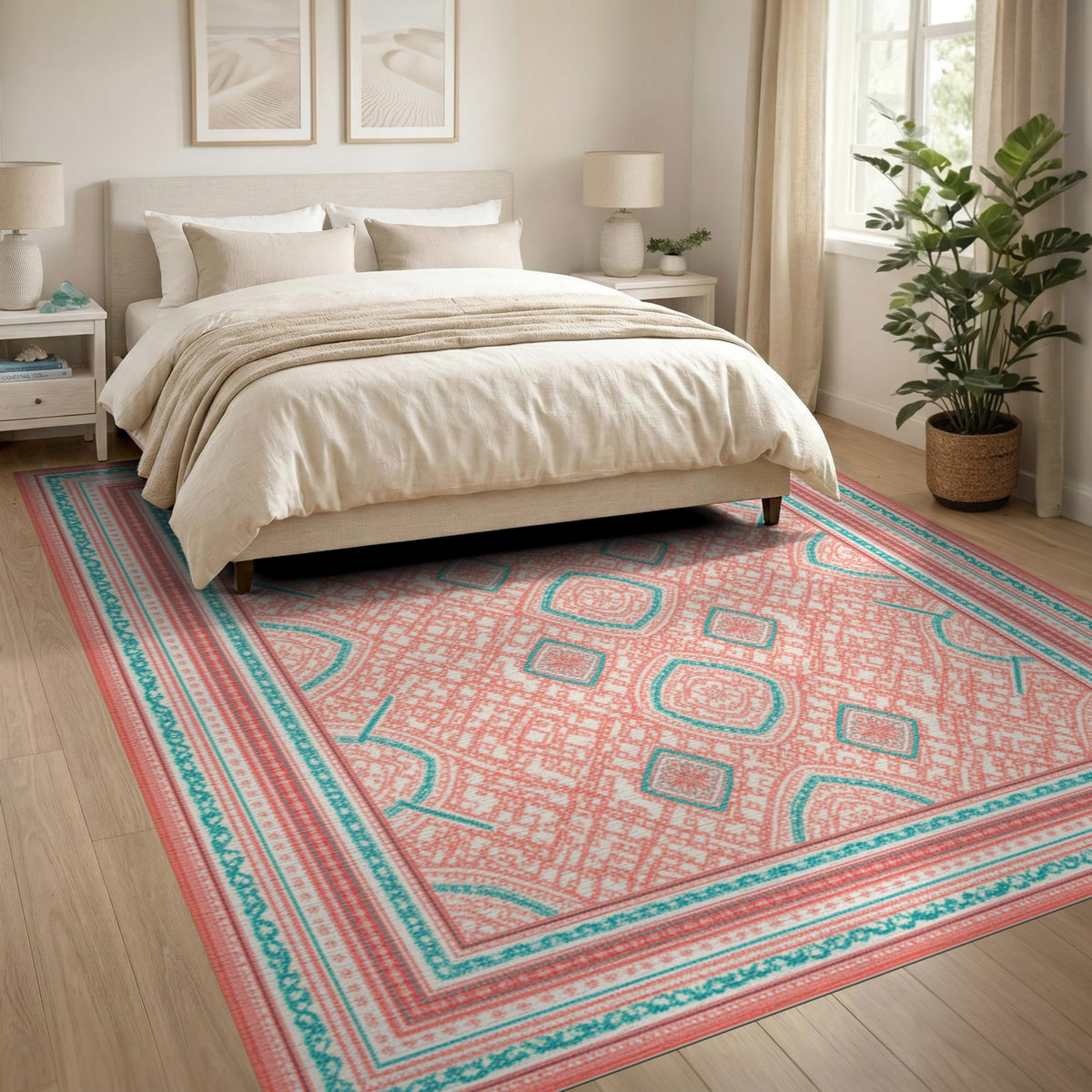 Geometric Modern Pink Teal Geometric Diamond Area Rug